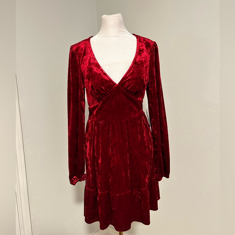 Long Sleeve Crushed Velvet Tiered Dress